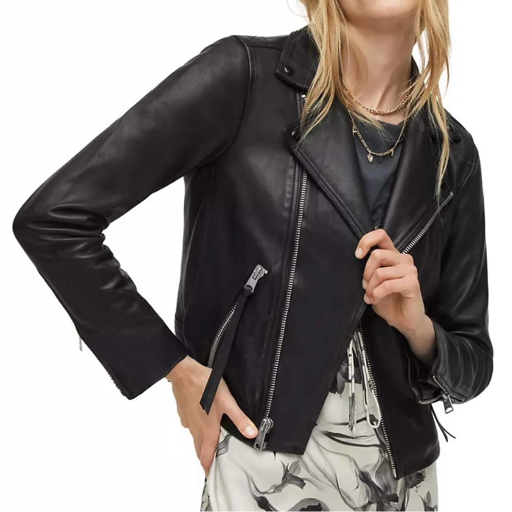 ALL SAINTS Women Black Dalby Leather Jacket Biker Moto 2 XS 34 EUC